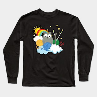 Blissful Kitty in Yarn Fantasy Long Sleeve T-Shirt